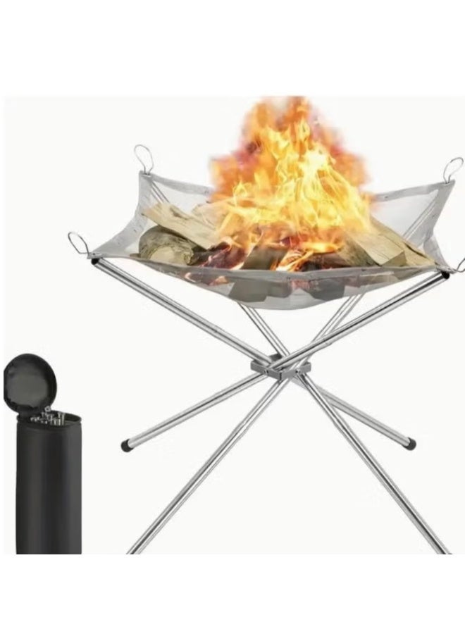 42cm Portable Folding Steel Mesh Camping Fire Pit - Durable Stainless Steel Wood Burning Bonfire Rack with Carrying Bag for Outdoor Adventures - Image 1